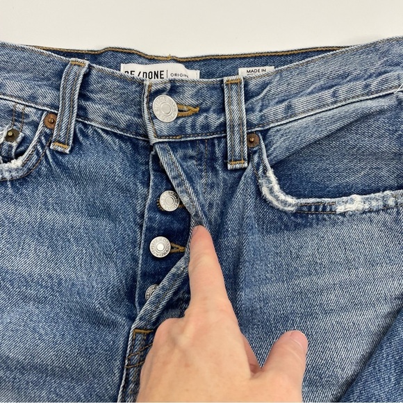 RE/DONE high rise ripped stovepipe designer jeans 25 Button Fly in The Wash - Picture 10 of 15